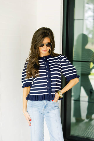 Colette Navy Stripe Knit Top - Instyle Boutique