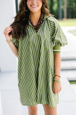 Sage Striped Zipper Dress - Instyle Boutique