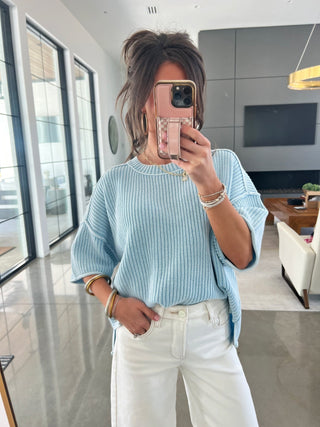 Powder Blue Washed Top - Instyle Boutique