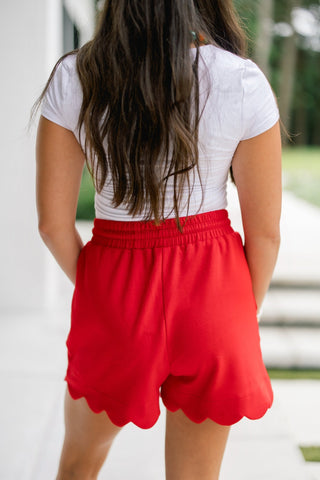 Sweet Edge Scallop Shorts- Red - Instyle Boutique