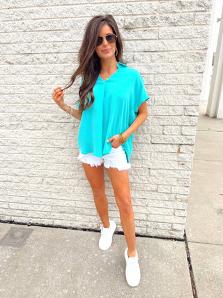 All That And More Aqua Top - Instyle Boutique