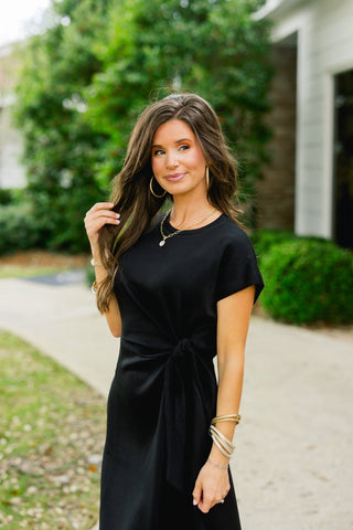 On The Go Black Midi Dress Large