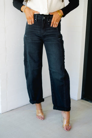 Black Barrel Cuffed Denim - Instyle Boutique