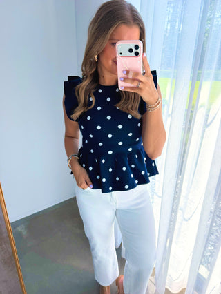 Sweetly Spotted Navy Sweater Tank - Instyle Boutique