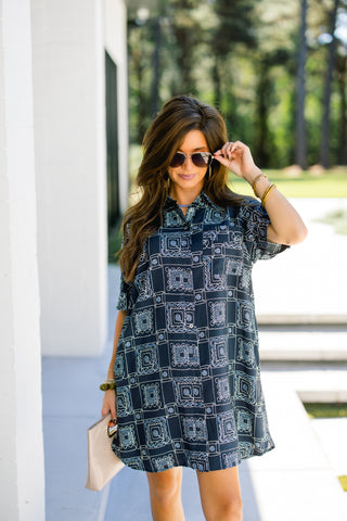 Nora Navy Patchwork Dress