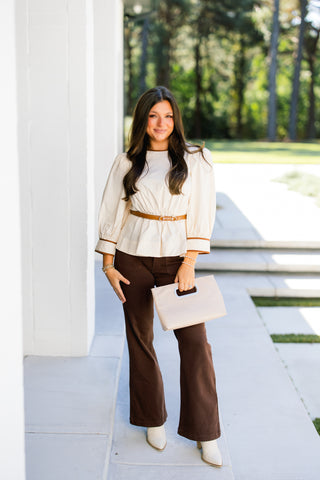 Easy Going Ecru Belted Top