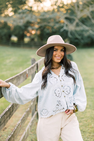 Stay Chic Denim Embroidered Top