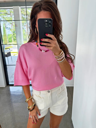 Relaxed Ribbed Knit Pink Sweater - Instyle Boutique
