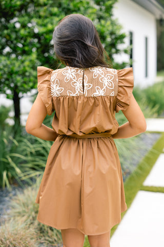 Miley Mocha Embroidered Dress