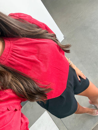 Cherry Charm Scallop Top