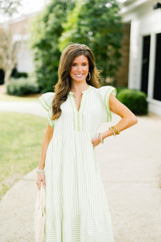 Willow Lime Stripes Midi Dress - Instyle Boutique