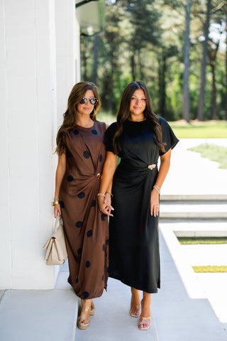 Black Satin Ruched Midi Dress - Instyle Boutique
