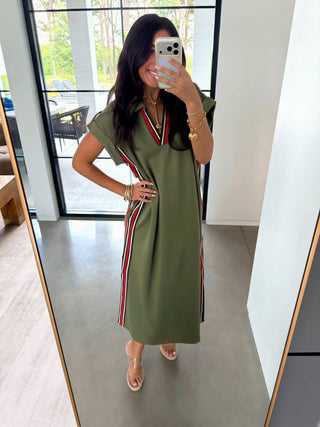 Olive & On the Go Stripe Trim Midi Dress - Instyle Boutique