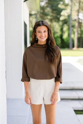 The After Dark Mock-Neck Top-Brown - Instyle Boutique