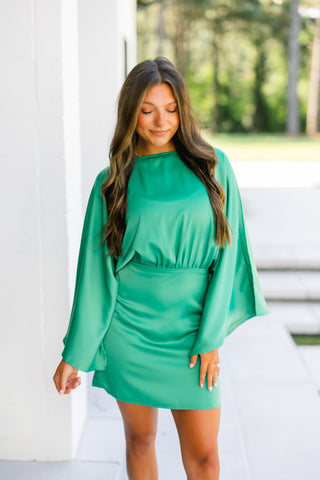 Live In The Moment Emerald Satin Mini Dress