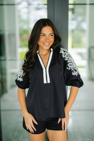 Oh So Elegant Embroidered Black Top - Instyle Boutique