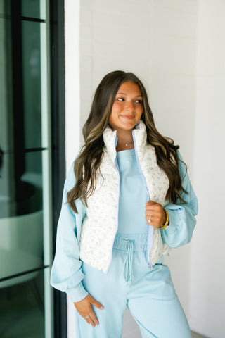 Blue Floral Puffer Vest - Instyle Boutique