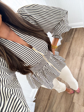 So Little Time Striped Top-Black