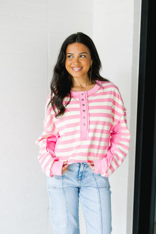 Cutie In Cream And Pink Striped Top - Instyle Boutique