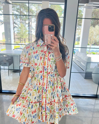 Flora Ric - Rac Button - Down Dress – Cinched Drawstring Waist - Instyle Boutique