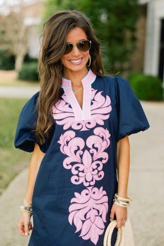 Navy Nights Embroidered Dress - Instyle Boutique