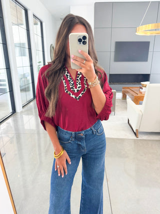 Daring Diva Garnet Leopard Top