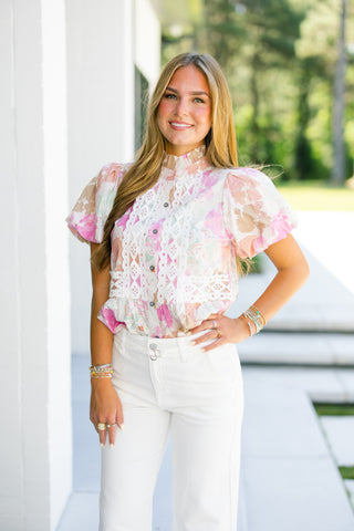 Stay Sweet Pink Crochet Floral Top