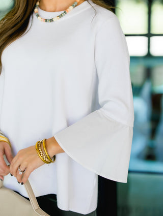 Whispering White Bell Sleeve Sweater - Instyle Boutique