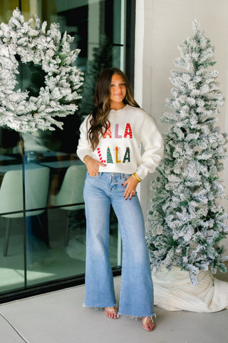 Fa La La La Embroidered Sweater