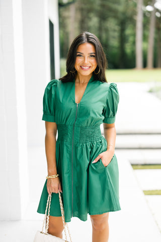 Better Off Green Zipper Dress