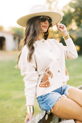 Horse Jacquard Cream Cardigan