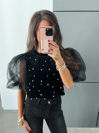 Voluminous Sleeve Velvet Top - Instyle Boutique