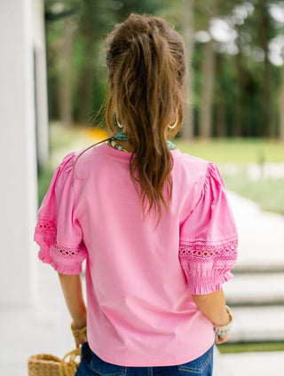 Bubblegum Pink Lace Accent Top - Instyle Boutique