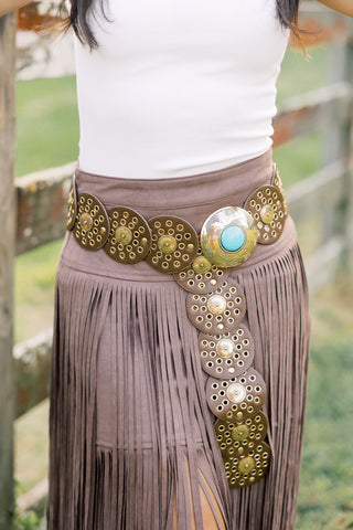 Sophie Suede Fringe Midi Skirt