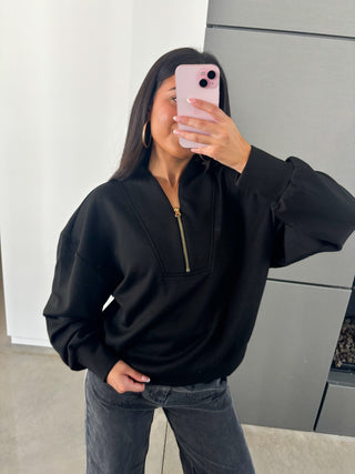Chic Comfort Scuba Zip Pullover – Cocoa & Black