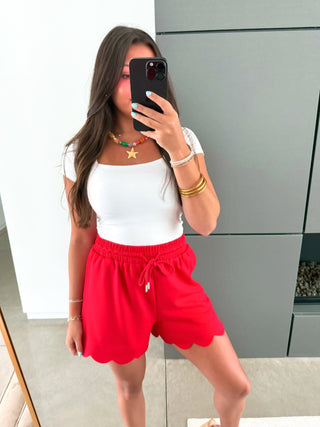 Sweet Edge Scallop Shorts- Red - Instyle Boutique