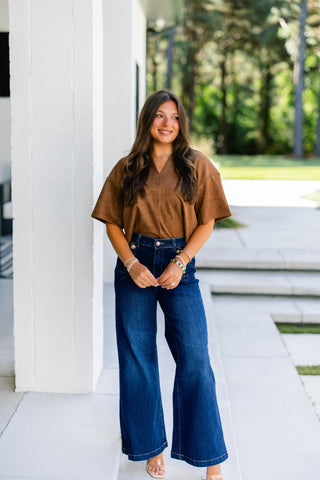 Sophie Suede and Denim Detail Top - Instyle Boutique