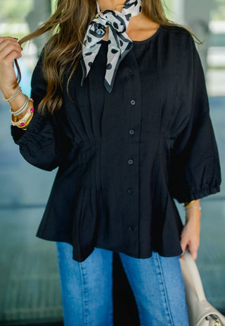 Midnight Pleat Button-Front Top - Instyle Boutique
