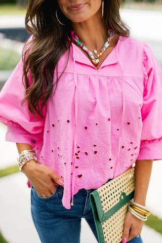 Petal Pop Pink Eyelet Top - Instyle Boutique