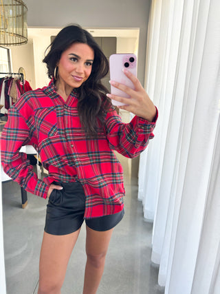 By The Fire Plaid Button Down Top