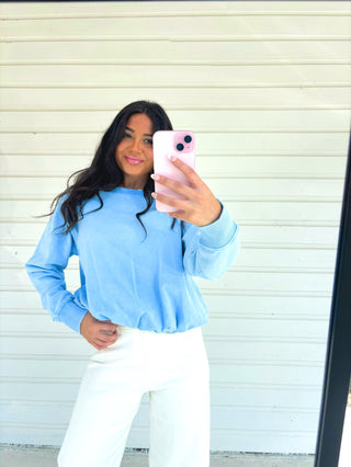 Blue Cloud Bubble Hem Pullover - Instyle Boutique