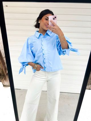 Sweet and Scalloped Chambray Top - Instyle Boutique
