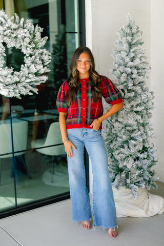 Holly Days Short Sleeve Plaid Cardigan