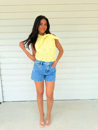 By Your Side Yellow Embroidered Tank - Instyle Boutique