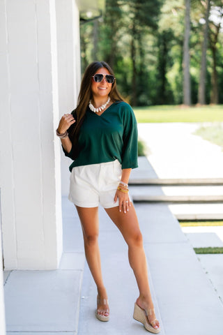 Happy Hour V-Neck Dolman Top-Hunter Green - Instyle Boutique