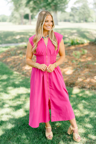 My Lips Are Sealed Magenta Zipper Dress