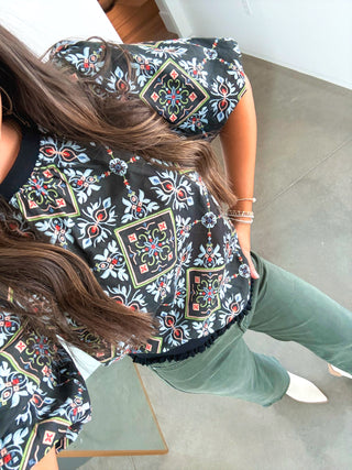Straight To It Black Printed Top