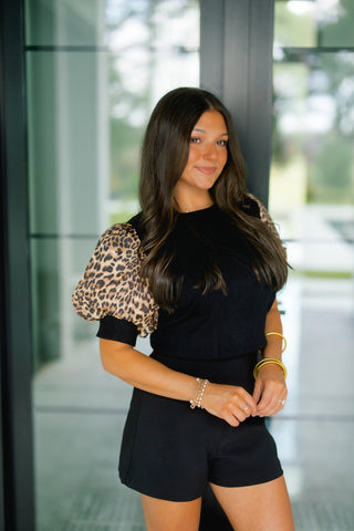 Pretty Puff Leopard Sleeve Top - Instyle Boutique