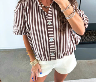 The Cafe Striped Puff Top - Instyle Boutique