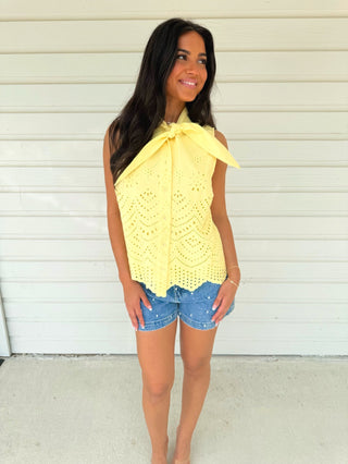 By Your Side Yellow Embroidered Tank - Instyle Boutique